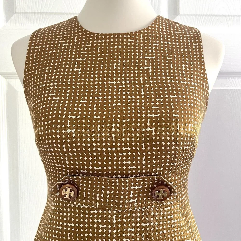 Tory Burch Mod Clea Sheath Gold Hardware Cotton Wool Mini Dress Womens sz 4